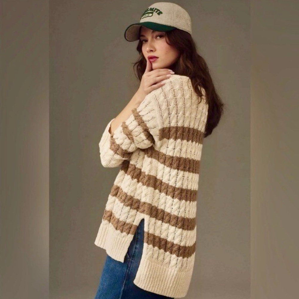 Anthropologie Pilcro Cream & Brown Striped Sweater NWOT